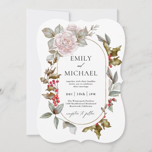 Invitation Mariage Floral et Evergreen Romantique d'Hiver (Devant)