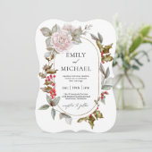 Invitation Mariage Floral et Evergreen Romantique d'Hiver (Debout devant)
