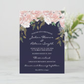 Invitation Mariage floral et verdoyant rose marine (Debout devant)