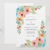 Invitation Mariage Floral Éthéré Abricot (Devant / Derrière)