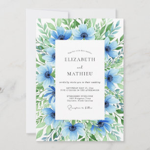 Invitation Mariage Floral Éthéré Azur