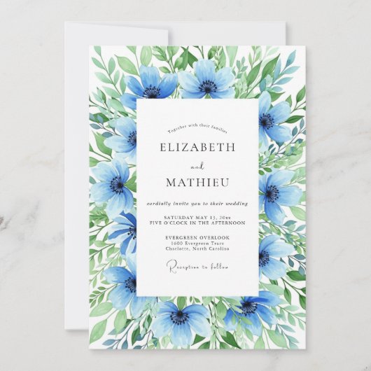 Invitation Mariage Floral Éthéré Azur (Devant)