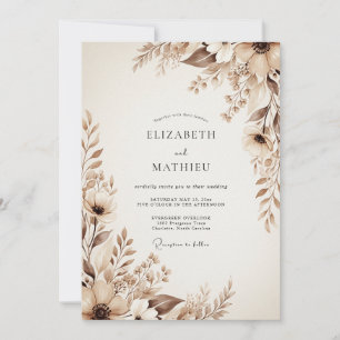 Invitation Mariage Floral Éthéré Beige