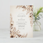 Invitation Mariage Floral Éthéré Beige (Debout devant)