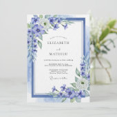 Invitation Mariage Floral Éthéré Bleu (Debout devant)