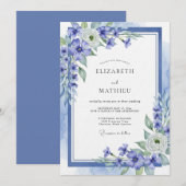 Invitation Mariage Floral Éthéré Bleu (Devant / Derrière)