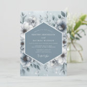 Invitation Mariage Floral Éthéré Bleu Acier (Debout devant)