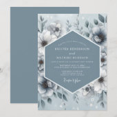 Invitation Mariage Floral Éthéré Bleu Acier (Devant / Derrière)