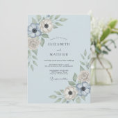 Invitation Mariage Floral Ethéré Bleu Acier (Debout devant)