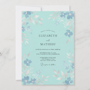 Invitation Mariage Floral Éthéré Bleu Aqua
