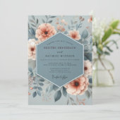 Invitation Mariage Floral Éthéré Bleu Ardoise (Debout devant)