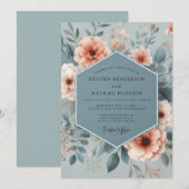 Invitation Mariage Floral Éthéré Bleu Ardoise (Devant / Derrière)