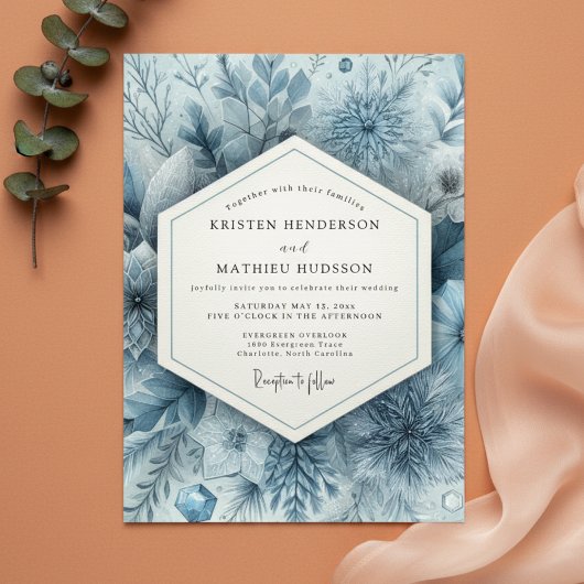 Invitation Mariage Floral Éthéré Bleu Ardoise