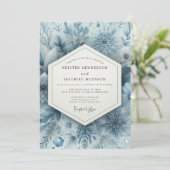 Invitation Mariage Floral Éthéré Bleu Ardoise (Debout devant)