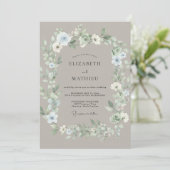 Invitation Mariage Floral Éthéré Bleu Clair (Debout devant)