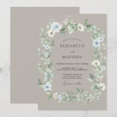 Invitation Mariage Floral Éthéré Bleu Clair (Devant / Derrière)