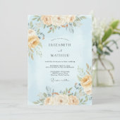 Invitation Mariage Floral Éthéré Bleu Clair (Debout devant)