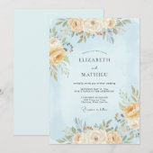 Invitation Mariage Floral Éthéré Bleu Clair (Devant / Derrière)