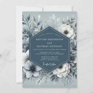 Invitation Mariage Floral Éthéré Bleu Poussiéreux