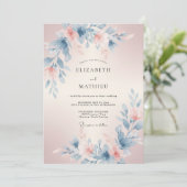 Invitation Mariage Floral Éthéré Bleu Rosé (Debout devant)