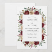 Invitation Mariage Floral Éthéré Bourgogne (Devant / Derrière)