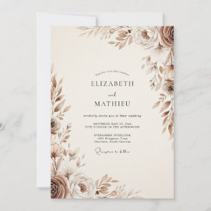 Invitation Mariage Floral Éthéré Brun