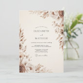 Invitation Mariage Floral Éthéré Brun (Debout devant)
