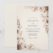 Invitation Mariage Floral Éthéré Brun (Devant / Derrière)