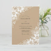 Invitation Mariage Floral Éthéré Brun (Debout devant)
