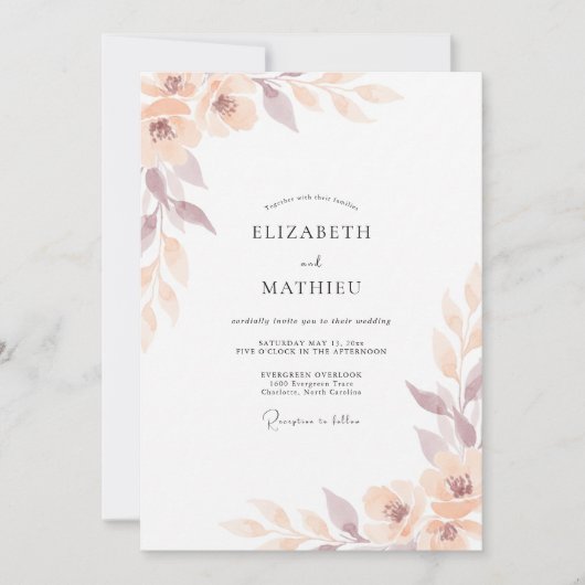 Invitation Mariage Floral Éthéré Champagne (Devant)