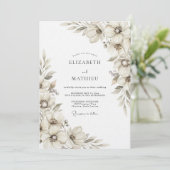Invitation Mariage Floral Éthéré Crème (Debout devant)