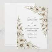 Invitation Mariage Floral Éthéré Crème (Devant / Derrière)