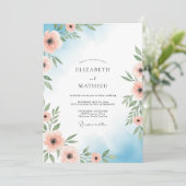 Invitation Mariage Floral Éthéré de Pêche (Debout devant)