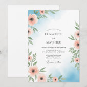 Invitation Mariage Floral Éthéré de Pêche (Devant / Derrière)