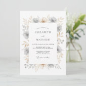 Invitation Mariage Floral Éthéré Gris Botanique (Debout devant)