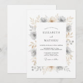 Invitation Mariage Floral Éthéré Gris Botanique (Devant / Derrière)