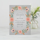 Invitation Mariage Floral Éthéré Gris et Pêche (Debout devant)