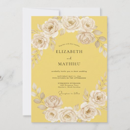Invitation Mariage Floral Éthéré Jaune Pâle (Devant)