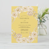 Invitation Mariage Floral Éthéré Jaune Pâle (Debout devant)