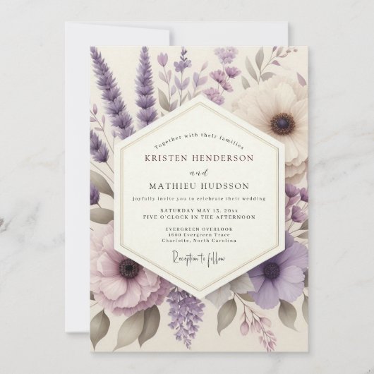 Invitation Mariage Floral Éthéré Lavande (Devant)