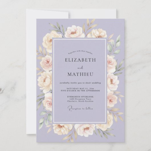 Invitation Mariage Floral Éthéré Lilac (Devant)