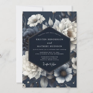 Invitation Mariage Floral Éthéré Navy