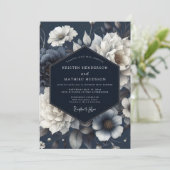 Invitation Mariage Floral Éthéré Navy (Debout devant)