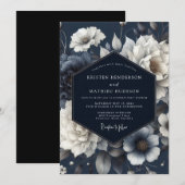 Invitation Mariage Floral Éthéré Navy (Devant / Derrière)
