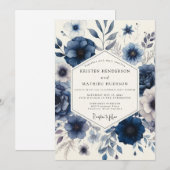 Invitation Mariage Floral Éthéré Navy (Devant / Derrière)