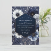 Invitation Mariage Floral Éthéré Navy (Debout devant)