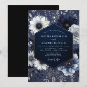 Invitation Mariage Floral Éthéré Navy (Devant / Derrière)