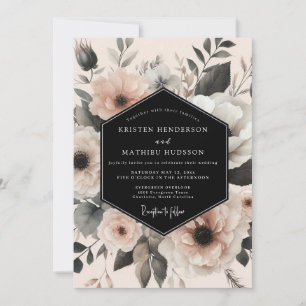 Invitation Mariage Floral Éthéré Navy