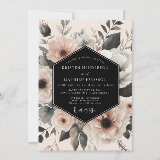 Invitation Mariage Floral Éthéré Navy (Devant)