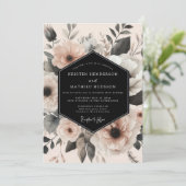 Invitation Mariage Floral Éthéré Navy (Debout devant)